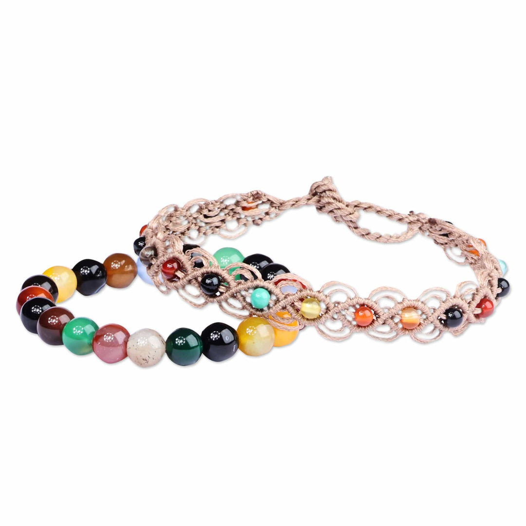 Set of 2 Agate Beaded Bracelets Handcrafted in Armenia - Colorful Agate
