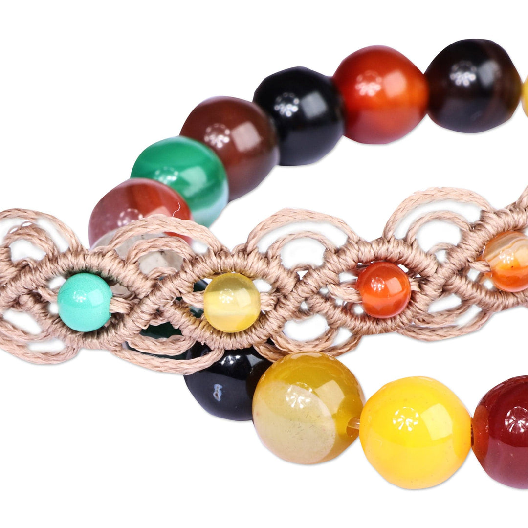 Set of 2 Agate Beaded Bracelets Handcrafted in Armenia - Colorful Agate