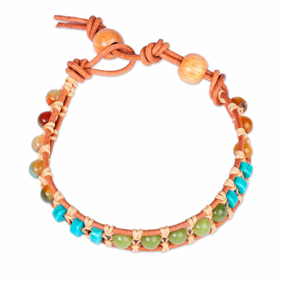 Handmade Agate and Howlite Beaded Bracelet with Leather Cord - Summery Flair