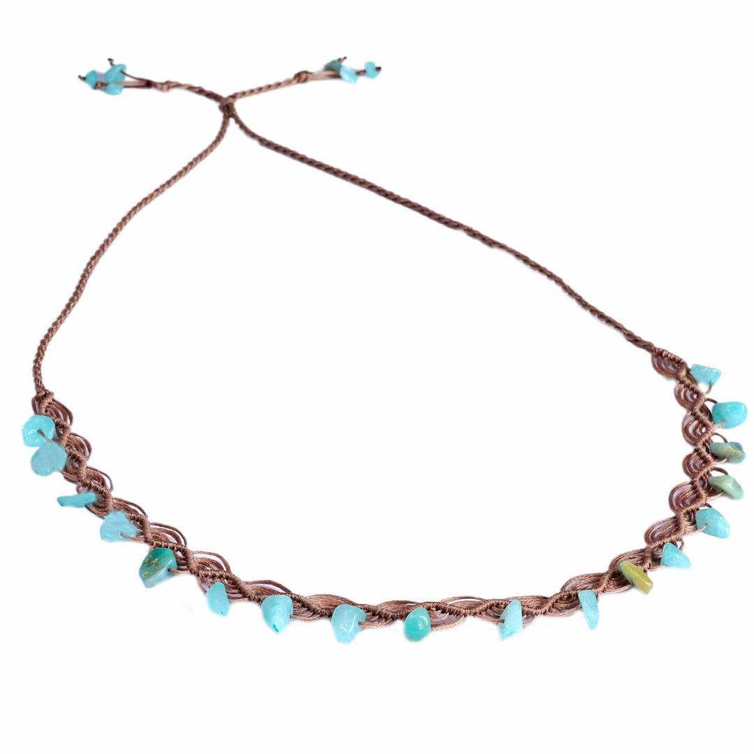 Cotton and Amazonite Macrame Charm Necklace from Armenia - Paradisiacal Triumph