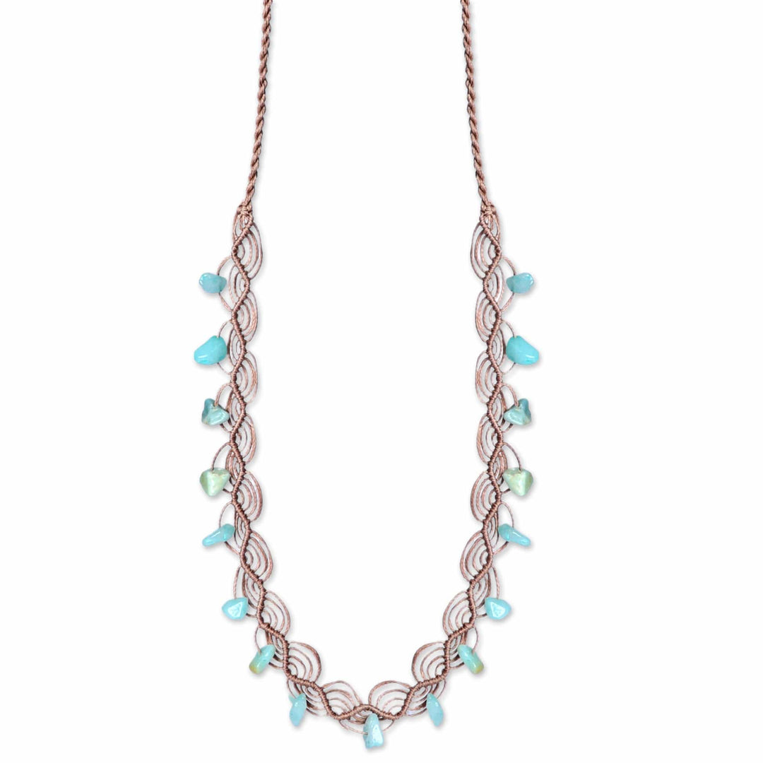 Cotton and Amazonite Macrame Charm Necklace from Armenia - Paradisiacal Triumph