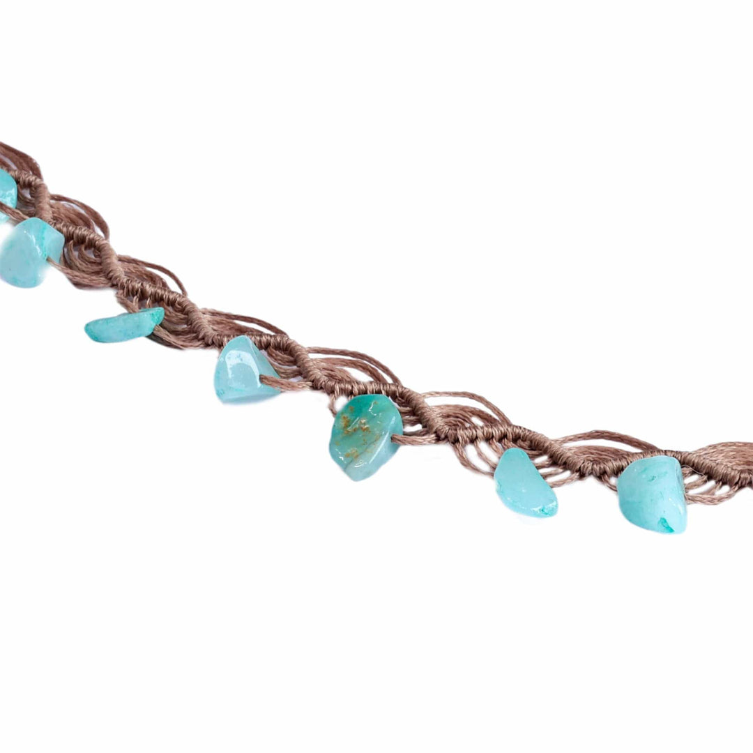Cotton and Amazonite Macrame Charm Necklace from Armenia - Paradisiacal Triumph