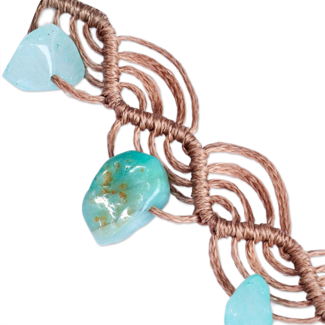 Cotton and Amazonite Macrame Charm Necklace from Armenia - Paradisiacal Triumph