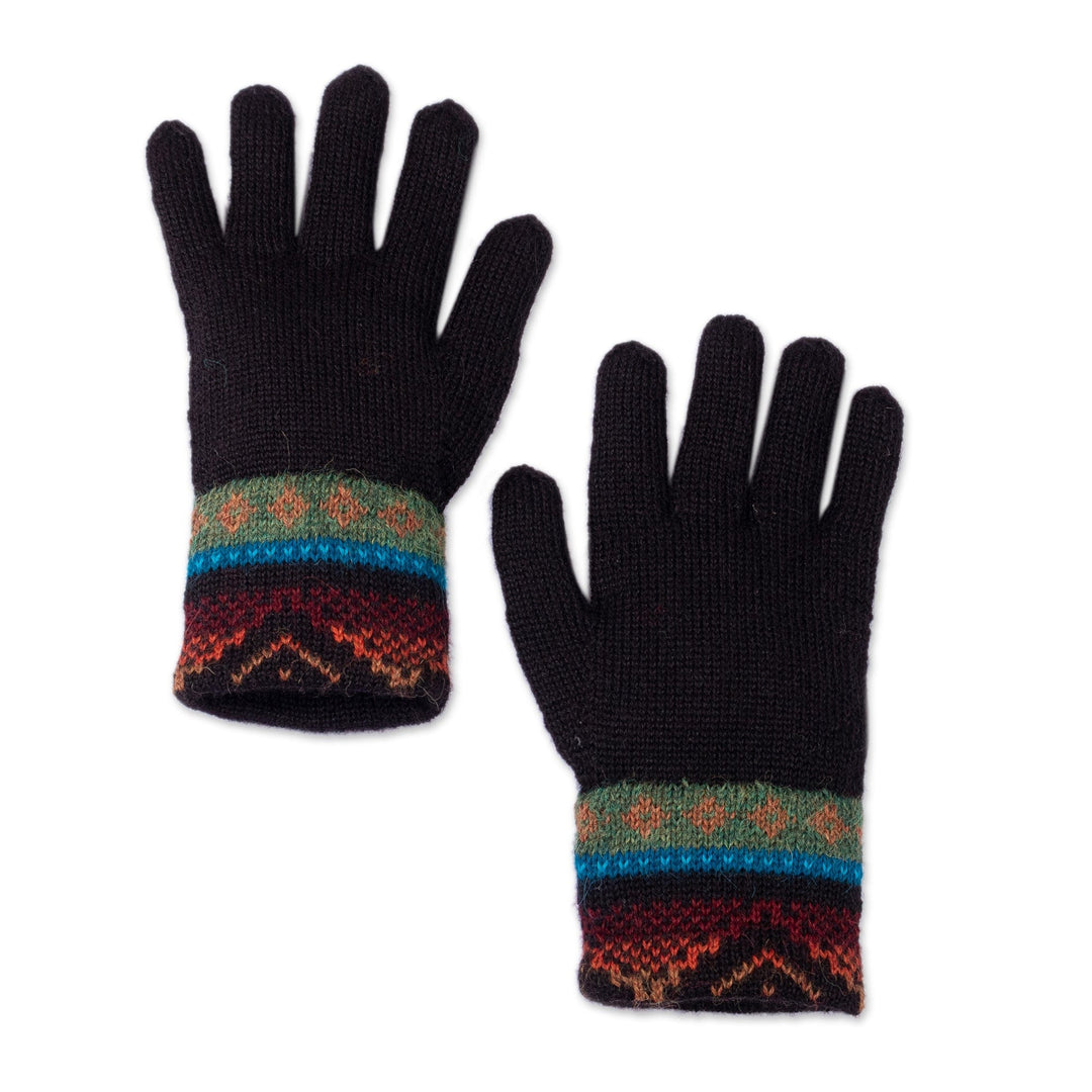 Traditional Knit Sage and Cyan 100% Alpaca Gloves from Peru - Memories of Espinar