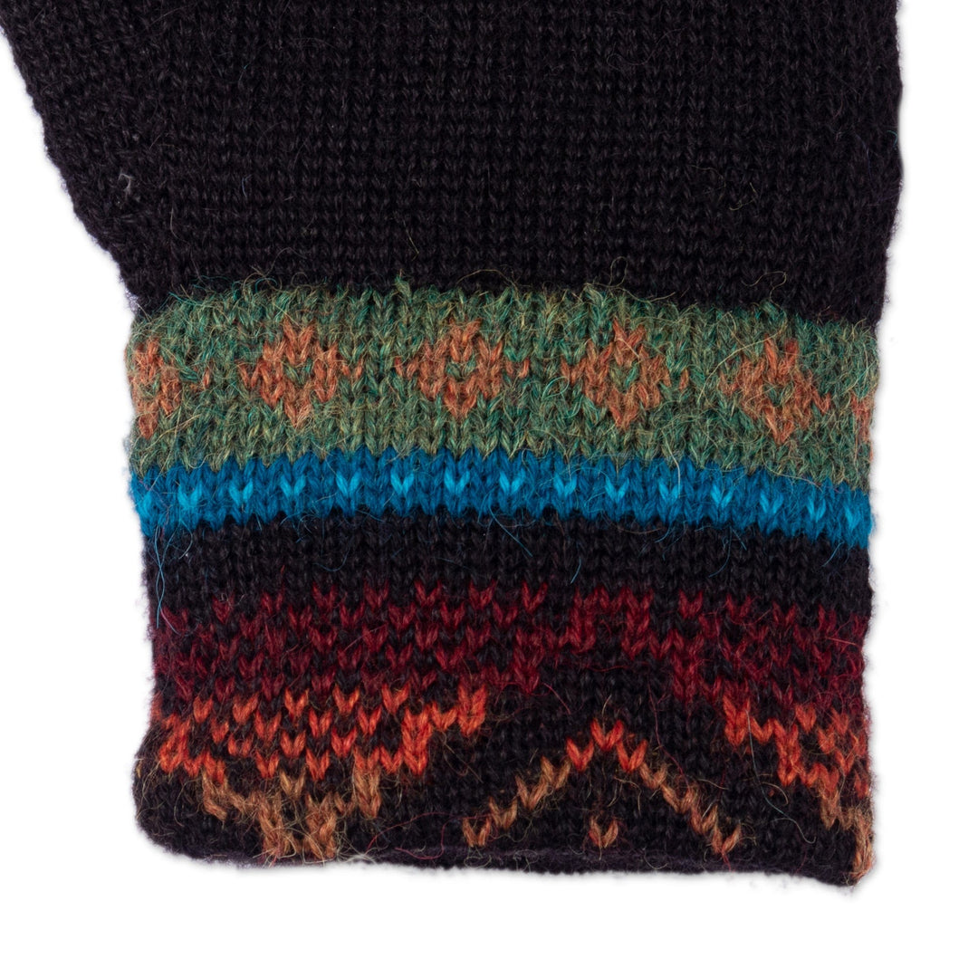 Traditional Knit Sage and Cyan 100% Alpaca Gloves from Peru - Memories of Espinar