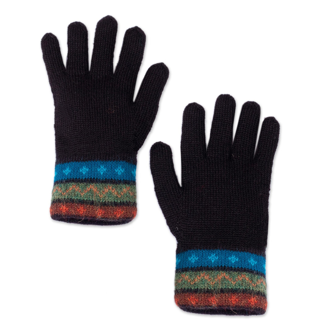 Traditional Knit Striped 100% Alpaca Gloves from Peru - Memories of Paruro