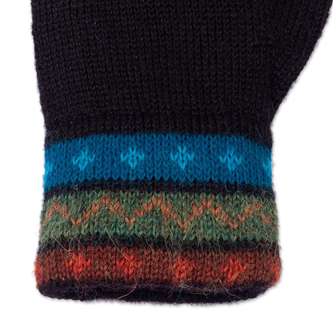 Traditional Knit Striped 100% Alpaca Gloves from Peru - Memories of Paruro