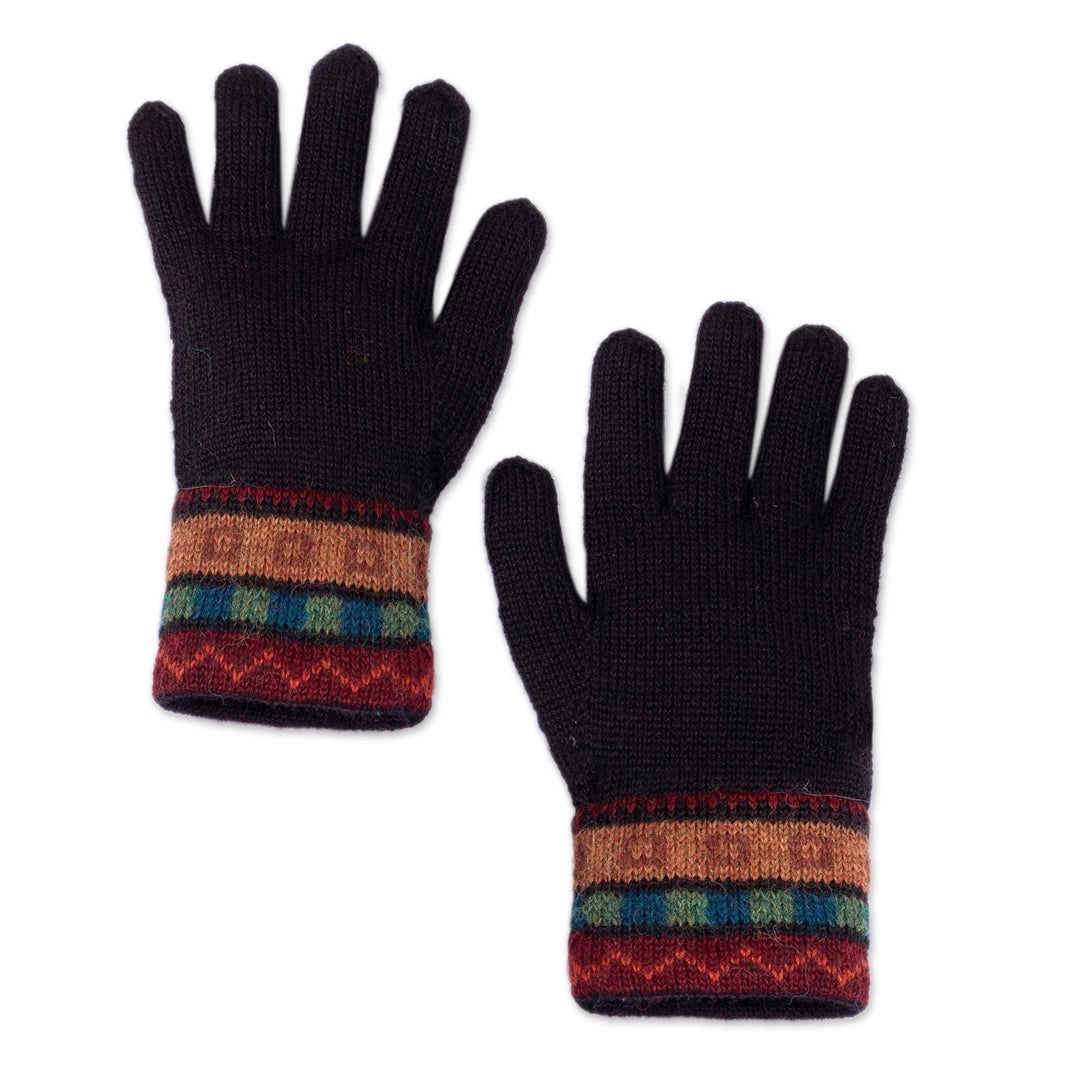 Traditional Knit Striped 100% Alpaca Gloves in Warm Hues - Memories of the Region