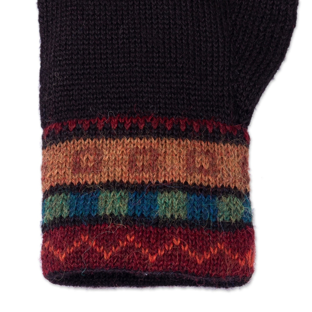 Traditional Knit Striped 100% Alpaca Gloves in Warm Hues - Memories of the Region