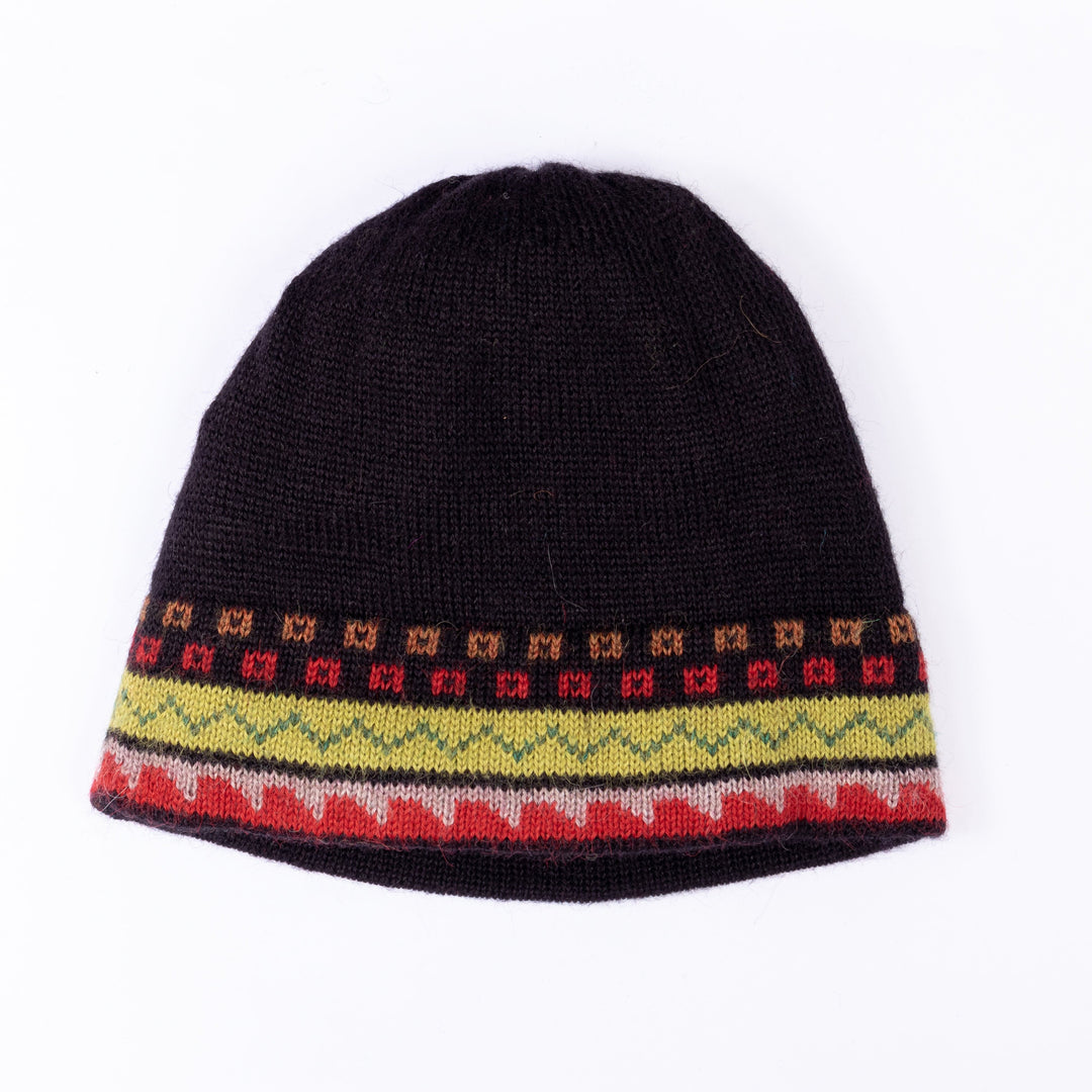 Traditional Knit Green and Red 100% Alpaca Hat from Peru - Memories of the Andes