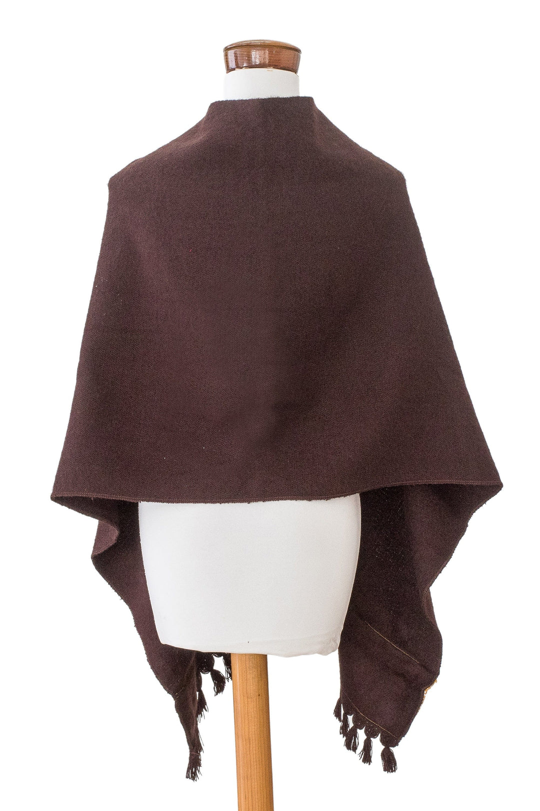 Handloomed Poncho with Decorative Buttons from Guatemala - Chocolate Zigzag