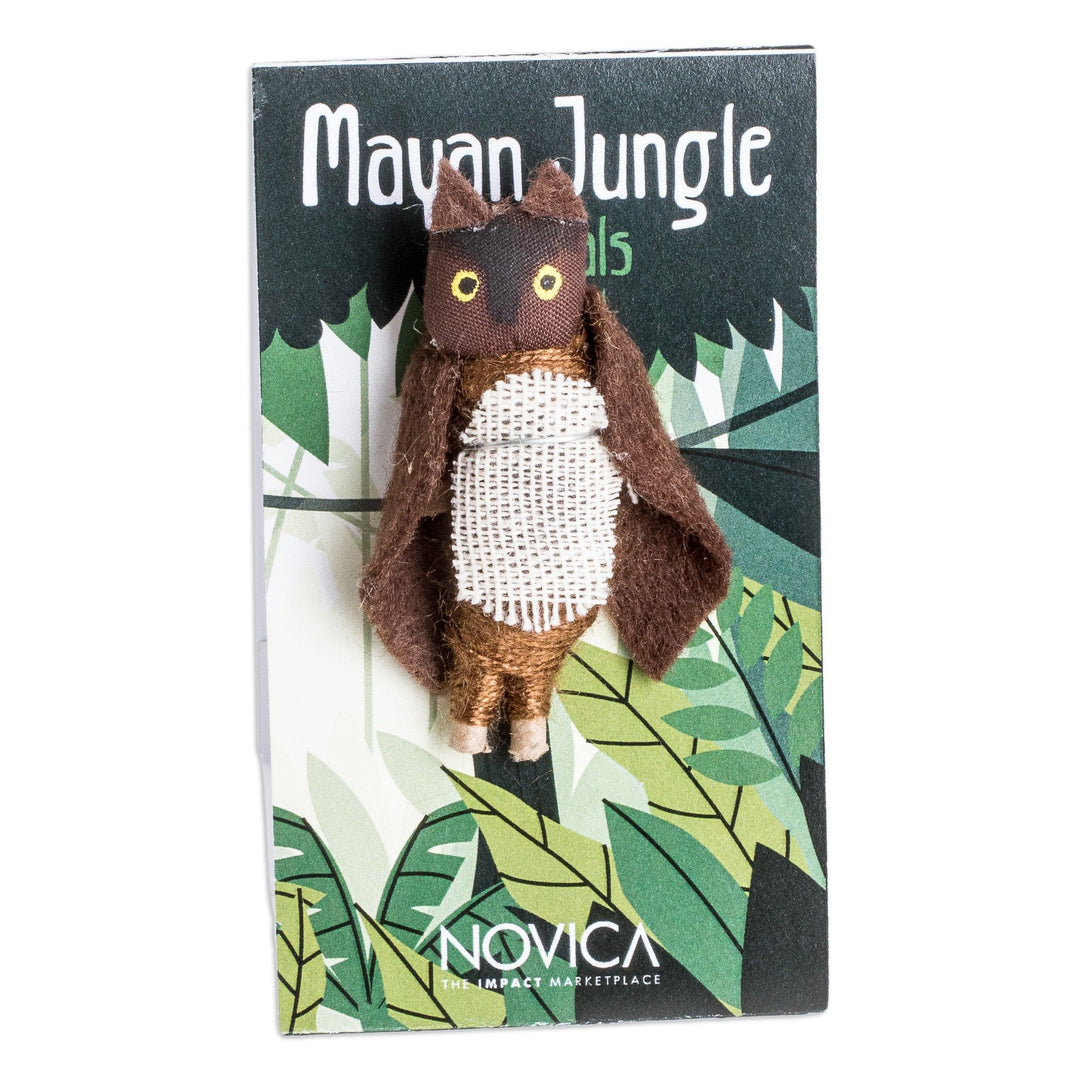 Handmade Cotton and Natural Fiber Owl Worry Doll in Brown - Night Owl