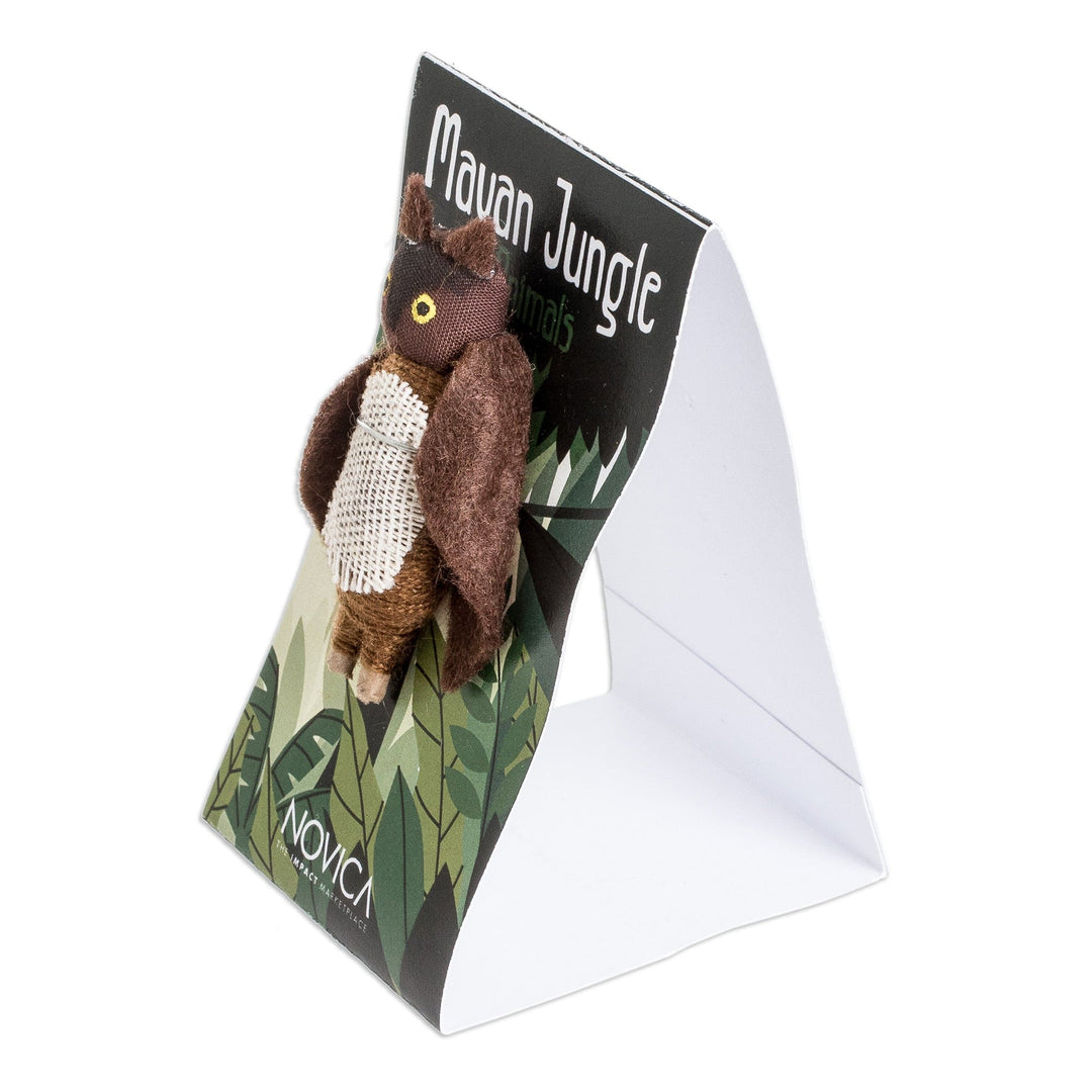 Handmade Cotton and Natural Fiber Owl Worry Doll in Brown - Night Owl