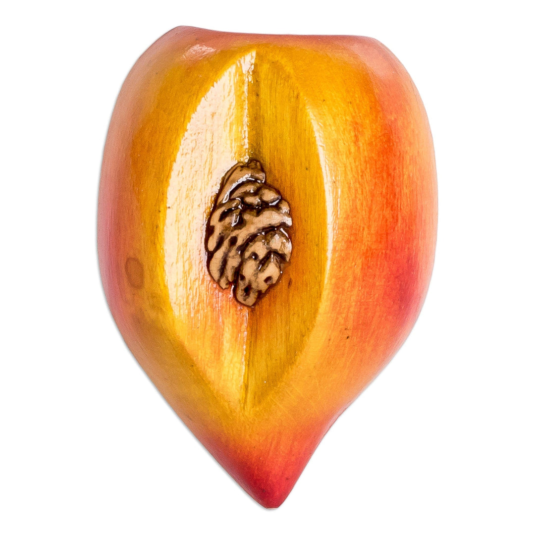 Cypress Wood Peach Magnet Hand-Carved & Painted in Guatemala - Guatemalan Peach