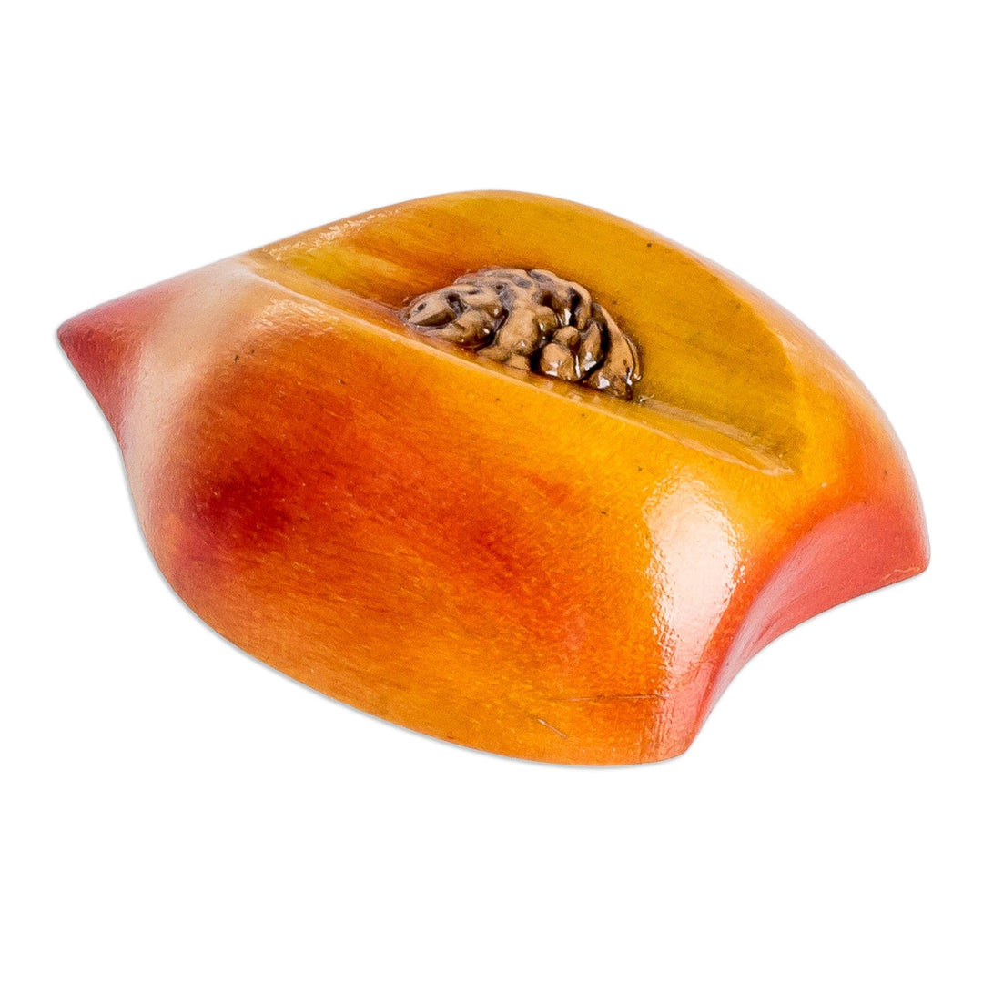 Cypress Wood Peach Magnet Hand-Carved & Painted in Guatemala - Guatemalan Peach
