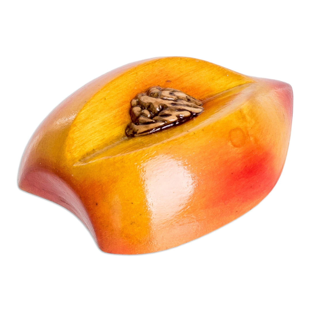 Cypress Wood Peach Magnet Hand-Carved & Painted in Guatemala - Guatemalan Peach