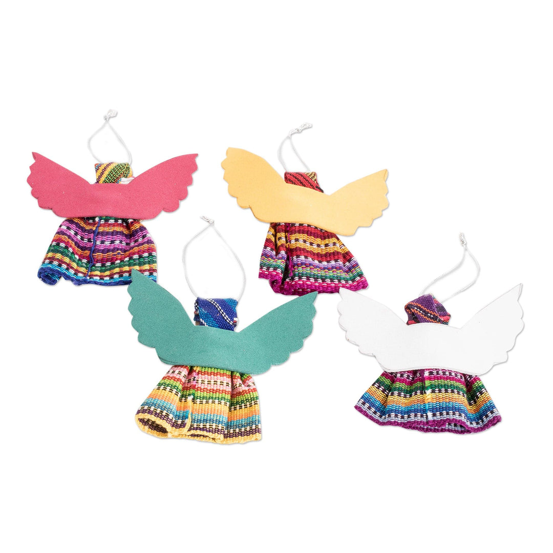 Set of 4 Angel-Themed Colorful Cotton Worry Doll Ornaments - Celebration Angels