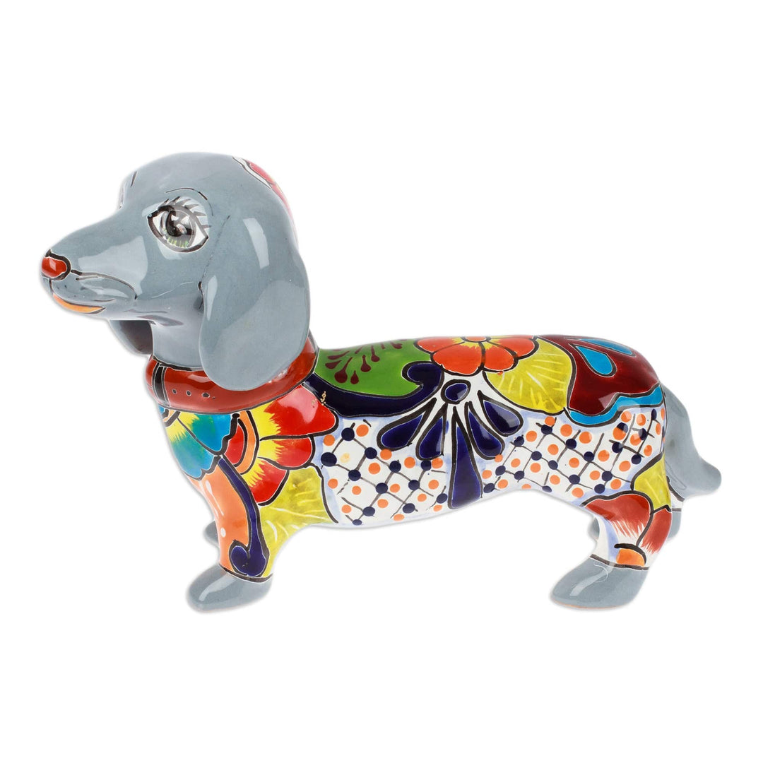 Dachshund Dog-Themed Painted Ceramic Sculpture in Grey - Hacienda's Protector