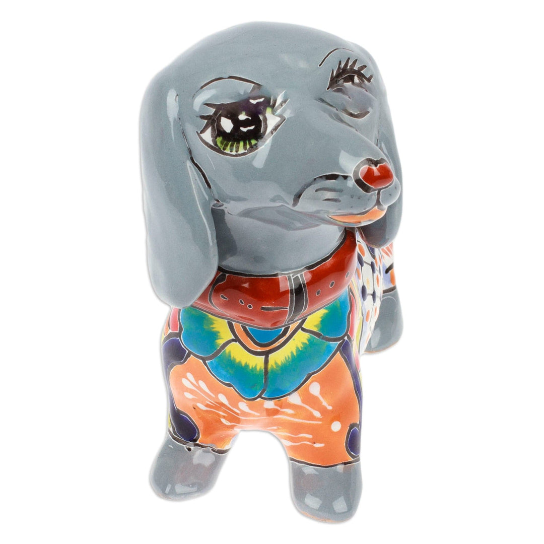 Dachshund Dog-Themed Painted Ceramic Sculpture in Grey - Hacienda's Protector