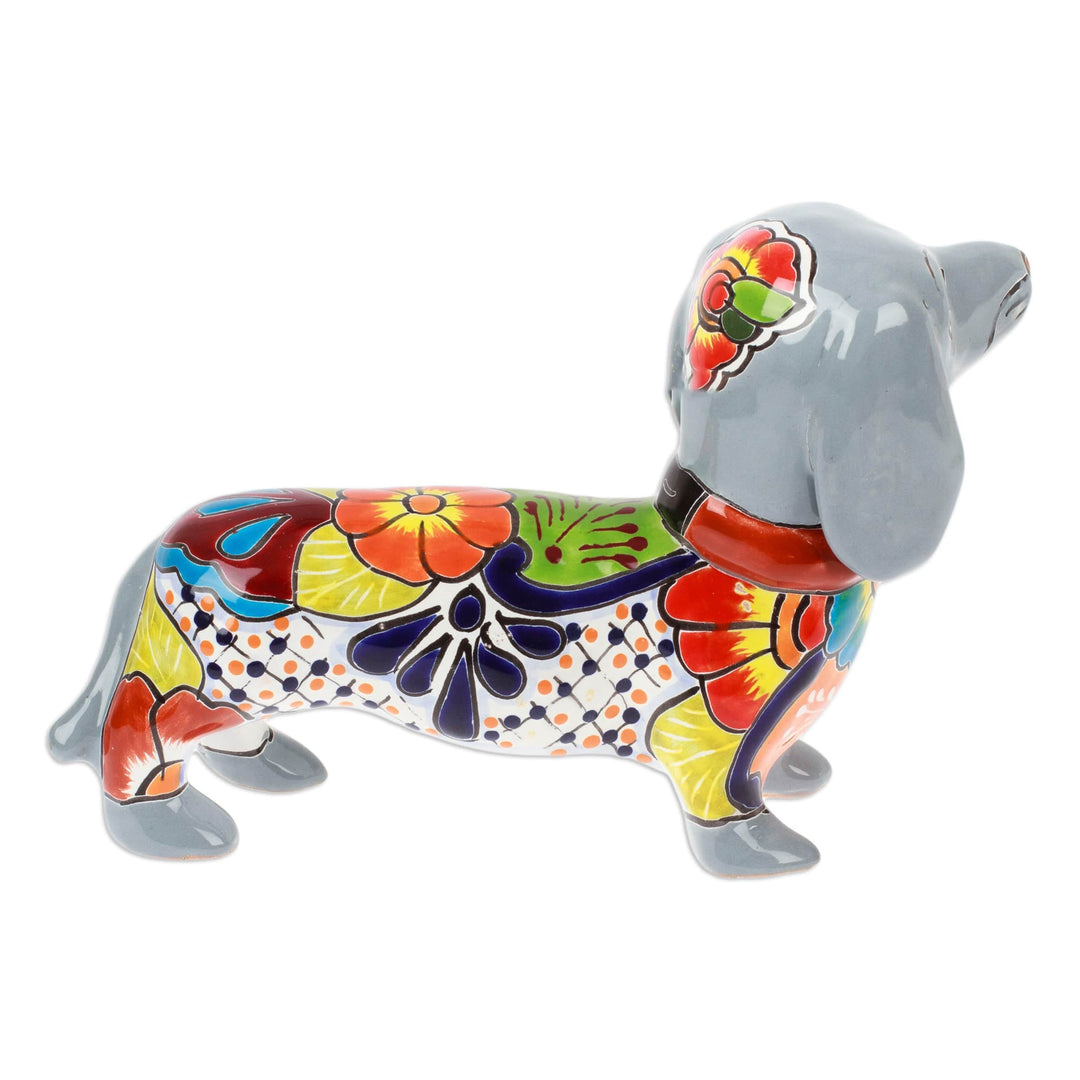Dachshund Dog-Themed Painted Ceramic Sculpture in Grey - Hacienda's Protector