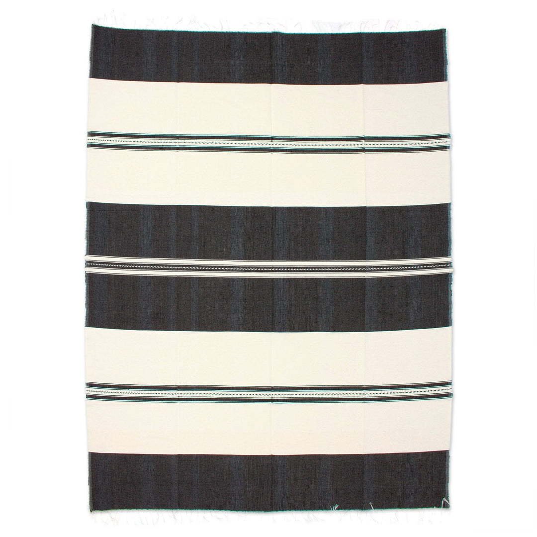 Handwoven Striped Black and White Cotton Tablecloth - Delightful Duality