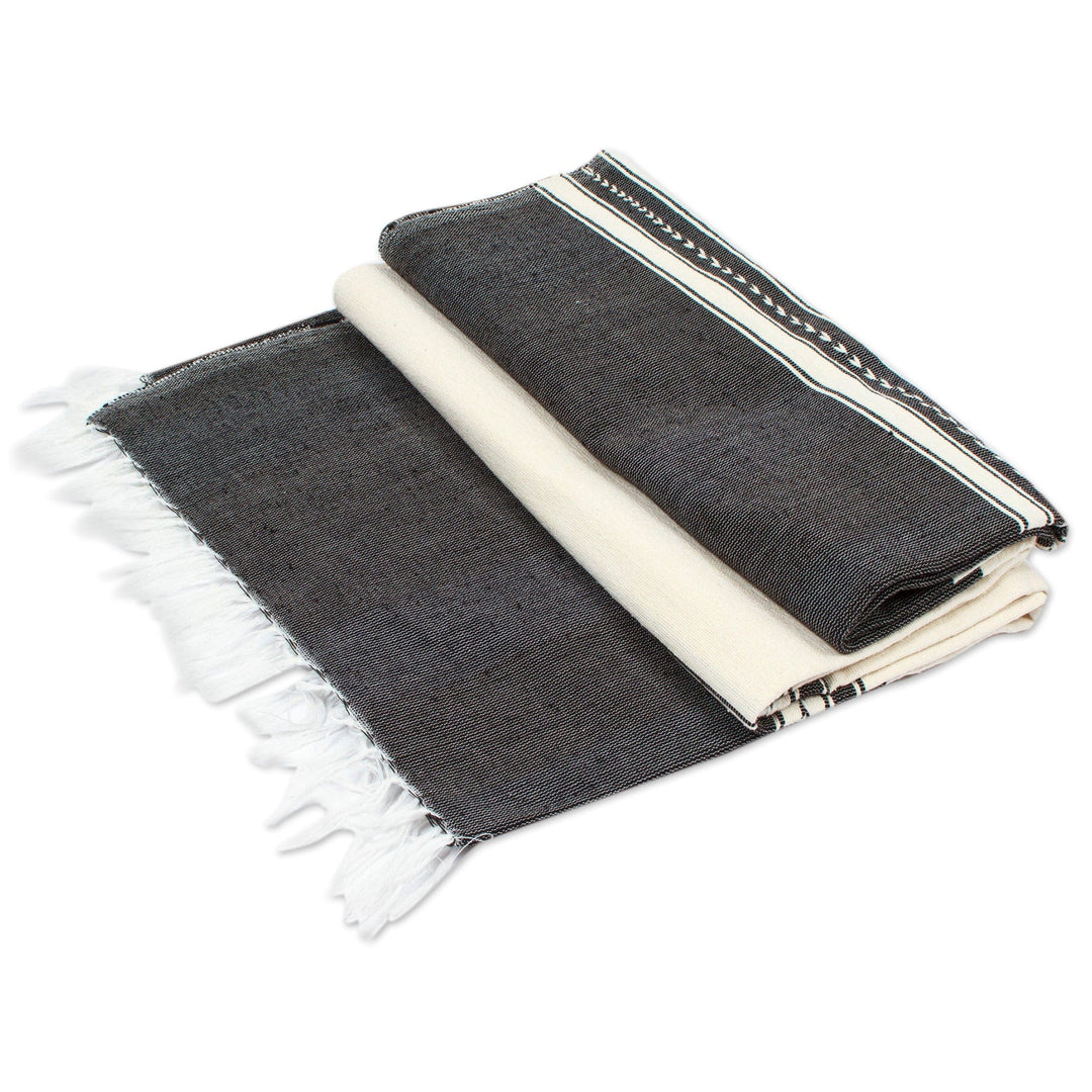 Handwoven Striped Black and White Cotton Tablecloth - Delightful Duality