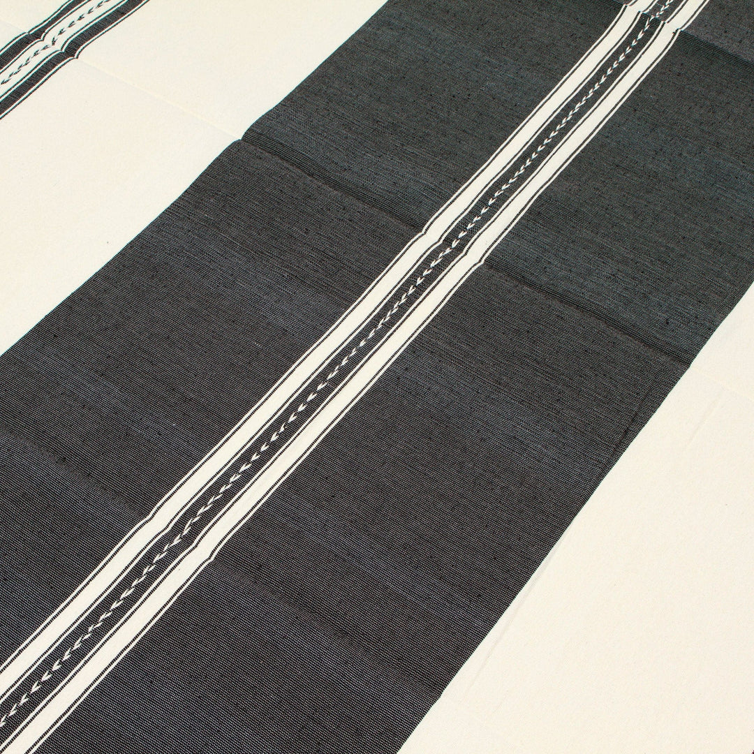 Handwoven Striped Black and White Cotton Tablecloth - Delightful Duality
