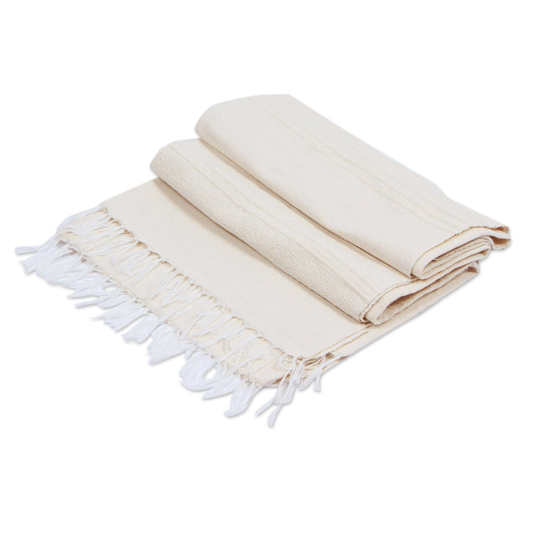 Handwoven Solid Vanilla Cotton Tablecloth with Fringes - Vanilla Gatherings