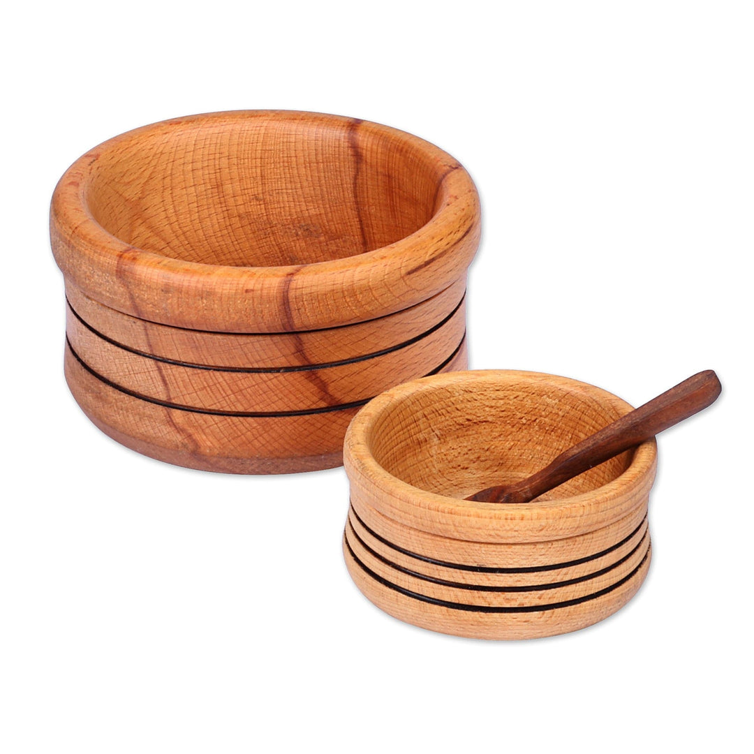 Hand-Carved Striped Beechwood Bowls and Spoon (3 Pieces) - Flavors from the Forest