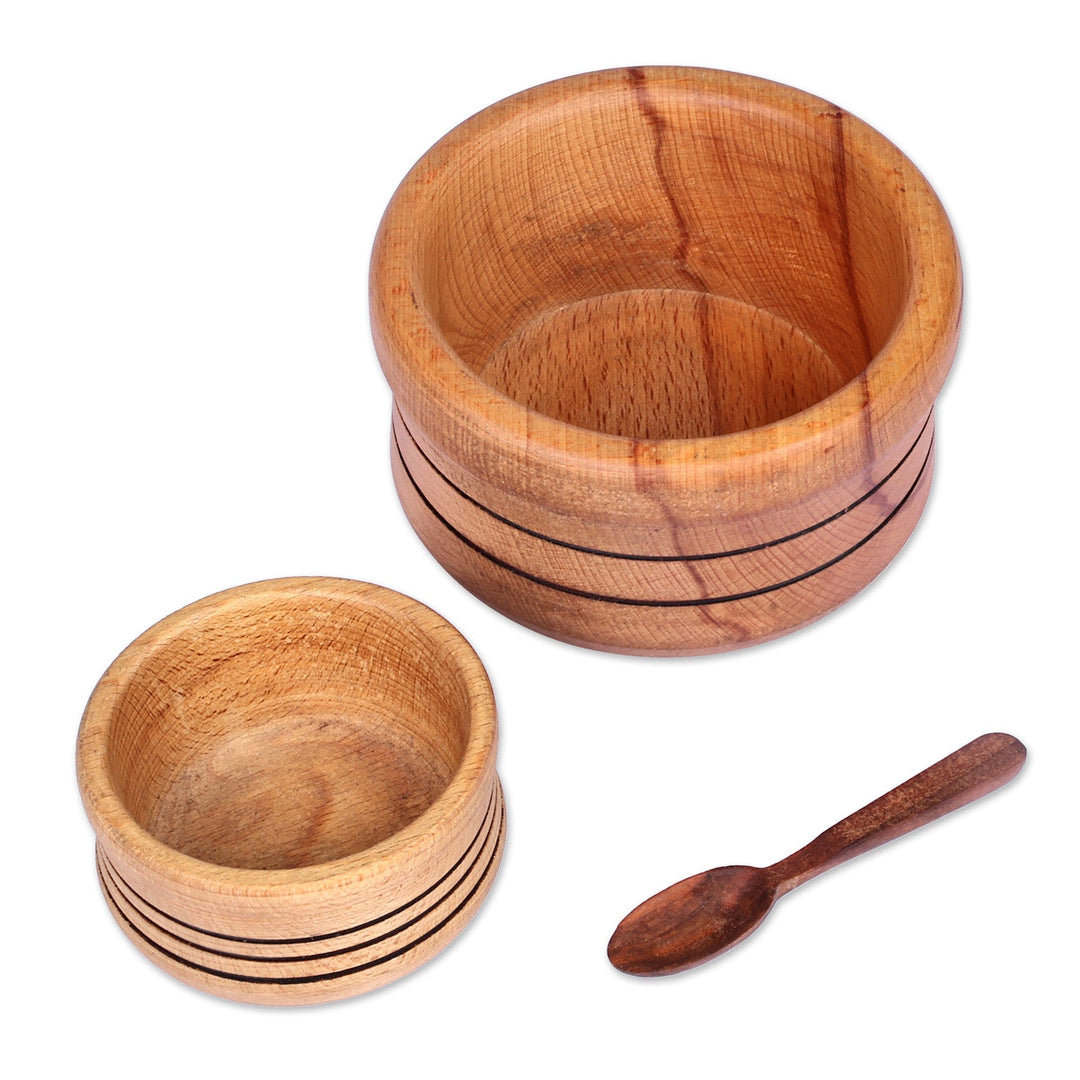 Hand-Carved Striped Beechwood Bowls and Spoon (3 Pieces) - Flavors from the Forest