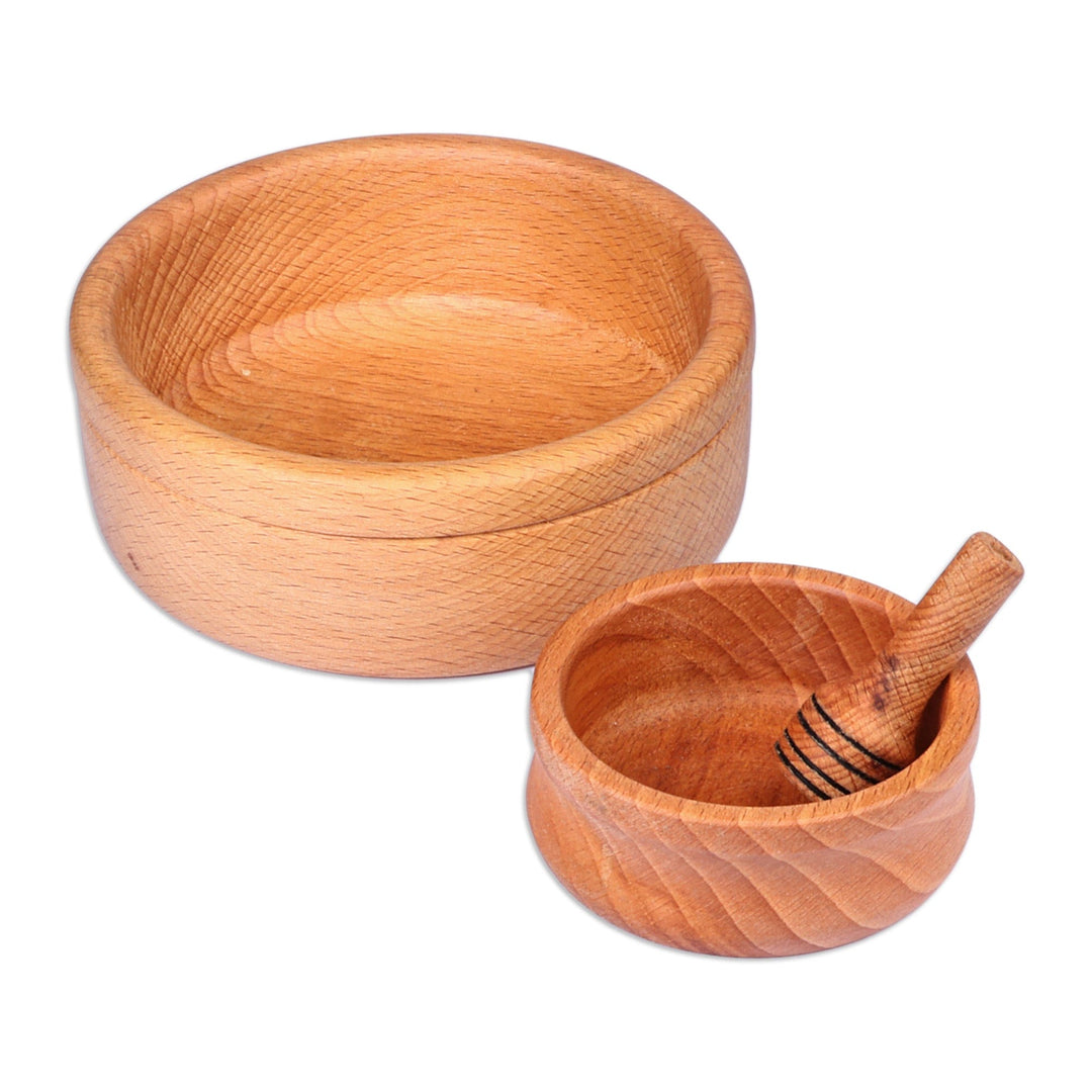 Hand-Carved Beechwood Bowls and Honey Dipper (3 Pieces) - Sweet Custom