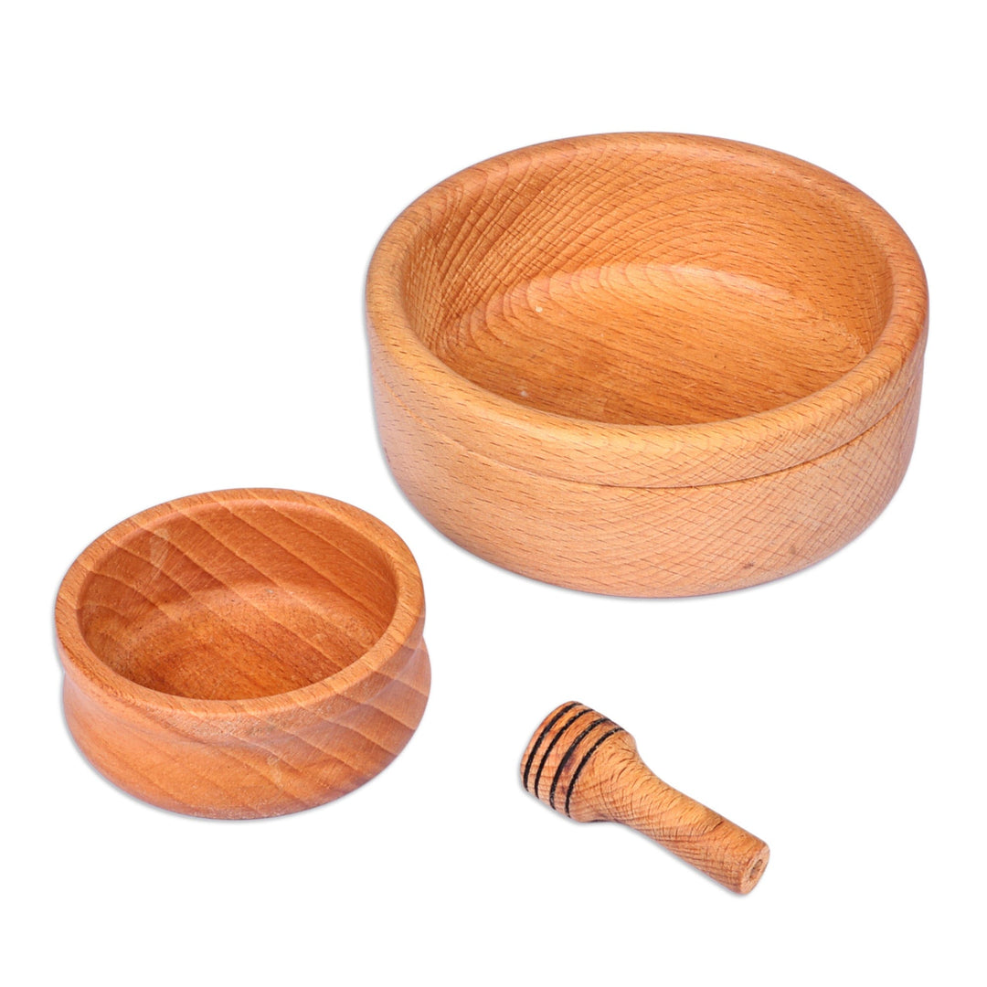 Hand-Carved Beechwood Bowls and Honey Dipper (3 Pieces) - Sweet Custom