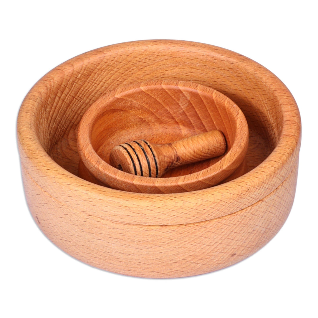 Hand-Carved Beechwood Bowls and Honey Dipper (3 Pieces) - Sweet Custom