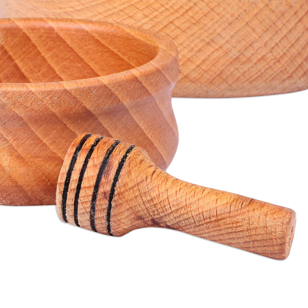 Hand-Carved Beechwood Bowls and Honey Dipper (3 Pieces) - Sweet Custom