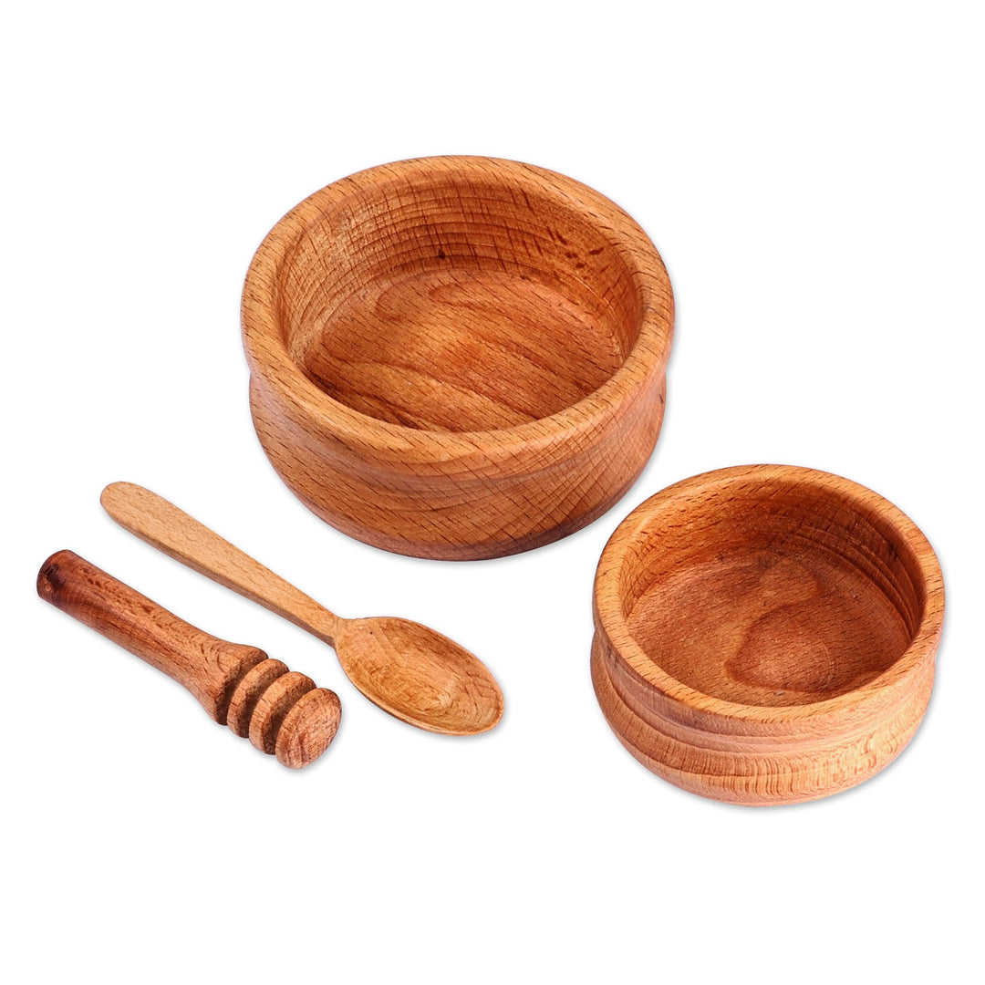 Brown Beechwood Bowls and Serving Utensils Set (4 Pieces) - Sweet Days