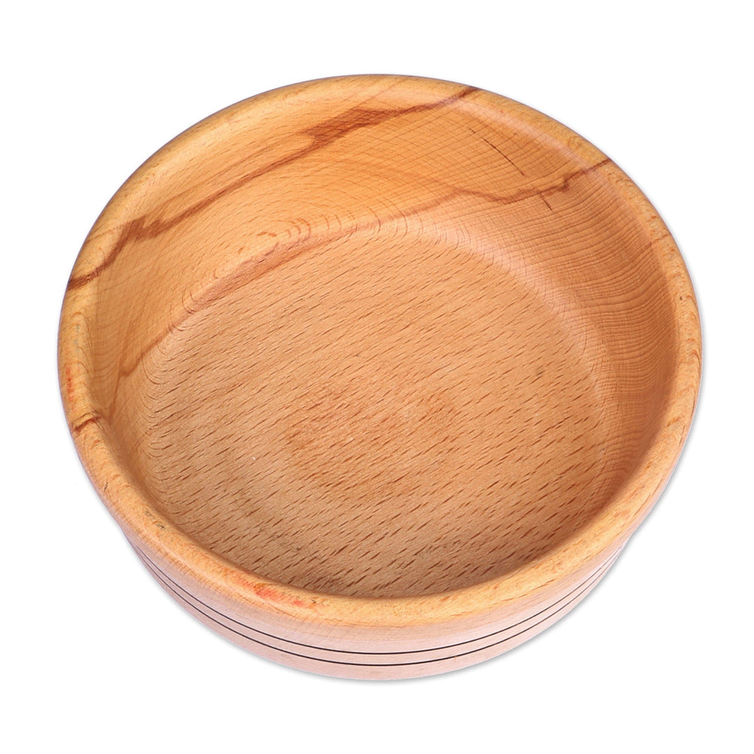 Hand-Carved Striped Beechwood Serving Bowl in Brown - Striped Delight