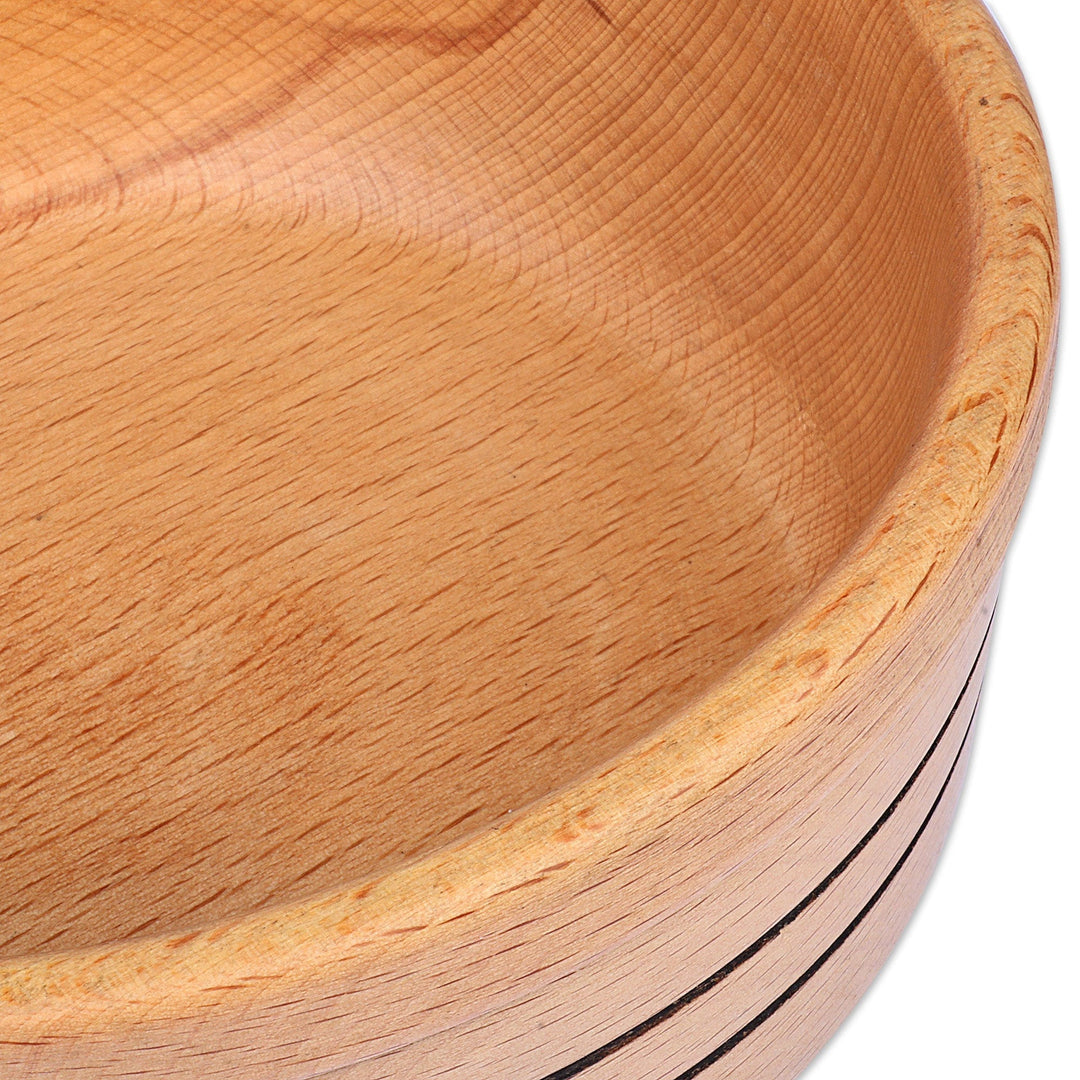 Hand-Carved Striped Beechwood Serving Bowl in Brown - Striped Delight