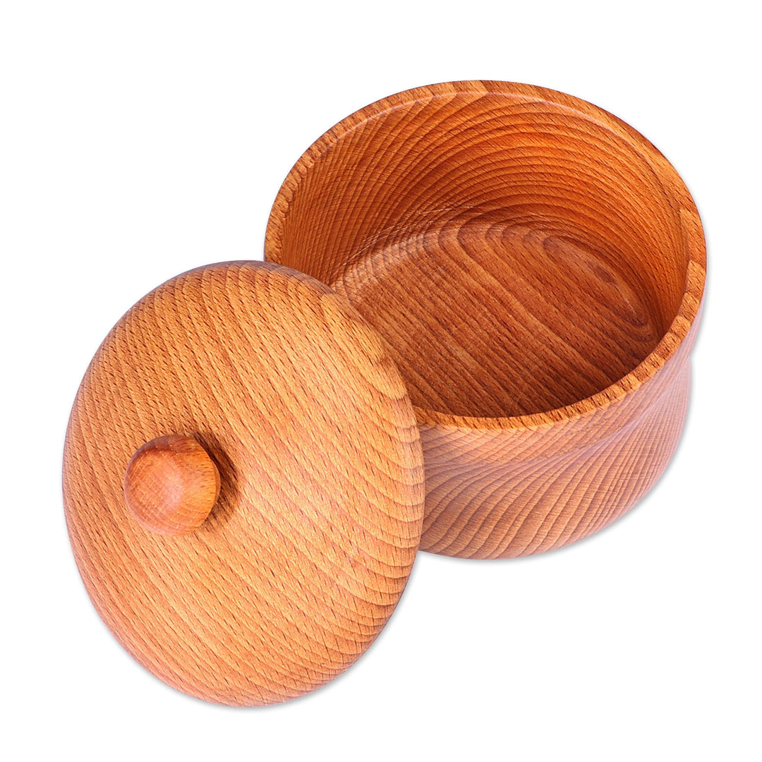 Hand-Carved Natural Brown Beechwood Sugar Bowl - Sweet Delight