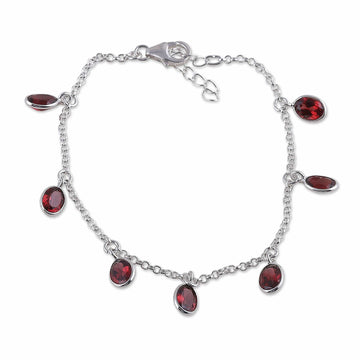 Sterling Silver Charm Bracelet with 7-Carat Garnet Jewels - Dancing Devotion
