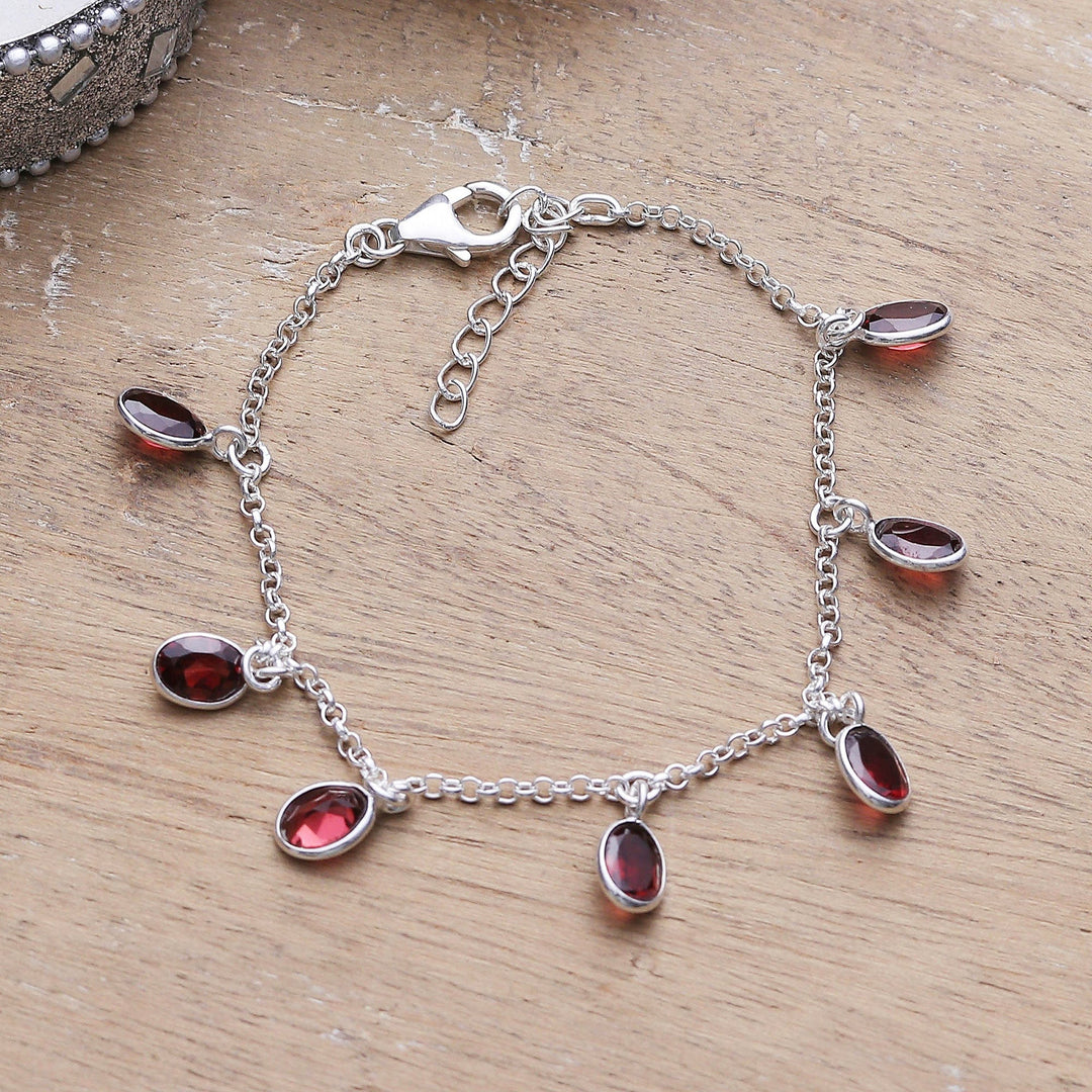 Sterling Silver Charm Bracelet with 7-Carat Garnet Jewels - Dancing Devotion