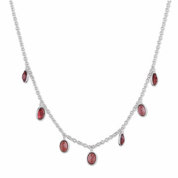 Sterling Silver Charm Necklace with 7-Carat Garnet Jewels - Dancing Devotion