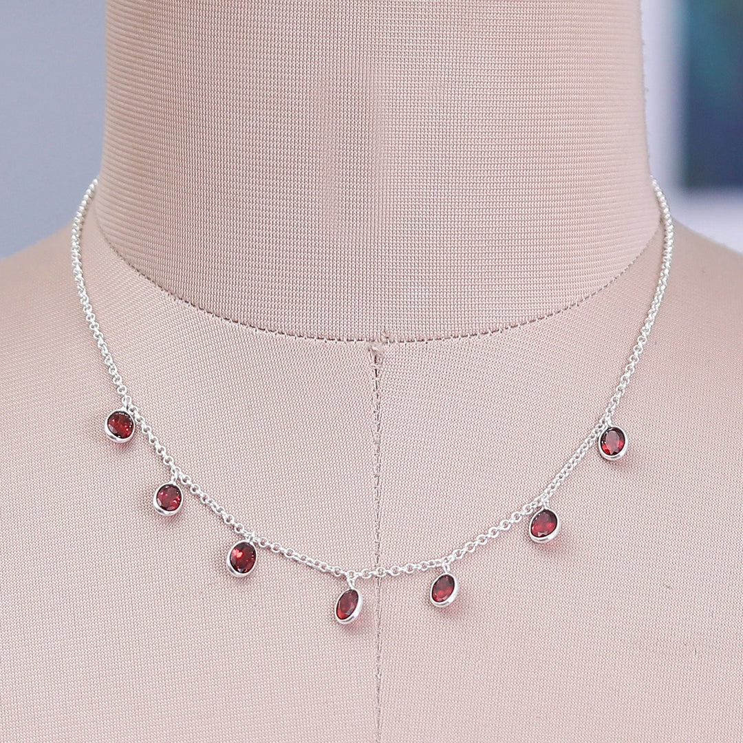 Sterling Silver Charm Necklace with 7-Carat Garnet Jewels - Dancing Devotion
