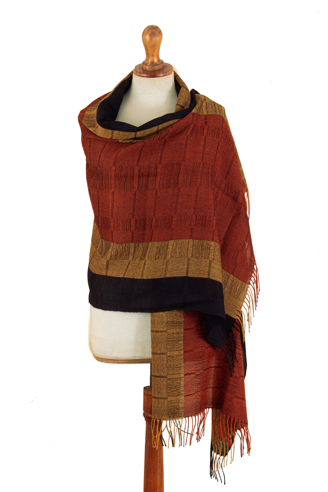 Handwoven Striped Fringed Salamander 100% Baby Alpaca Shawl - Balance & Force