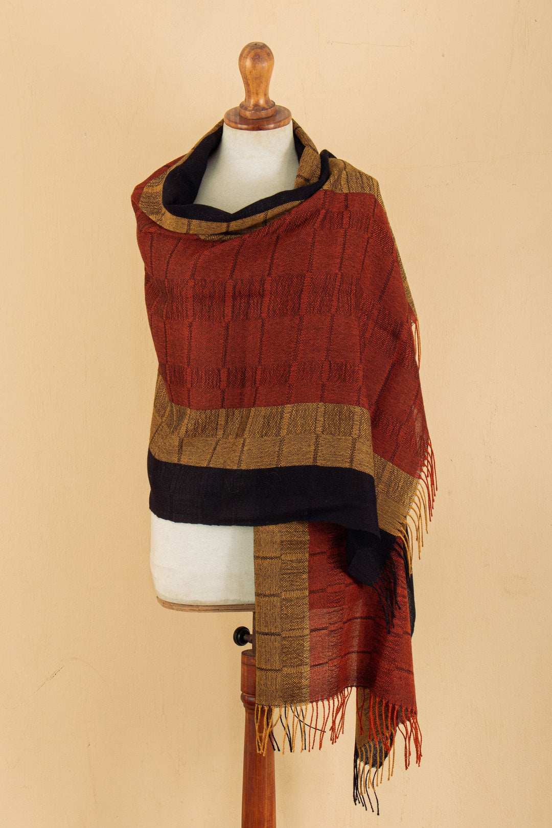 Handwoven Striped Fringed Salamander 100% Baby Alpaca Shawl - Balance & Force