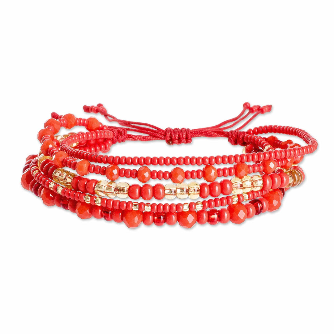 Red and Gold Handmade Multi-Strand Glass Beaded Bracelet - Vibrant Radiance