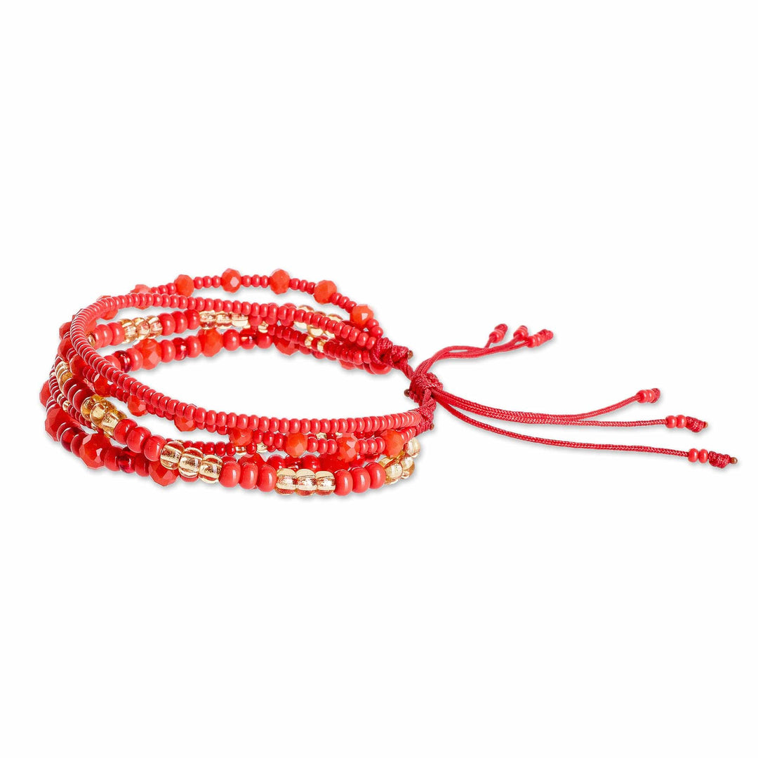 Red and Gold Handmade Multi-Strand Glass Beaded Bracelet - Vibrant Radiance