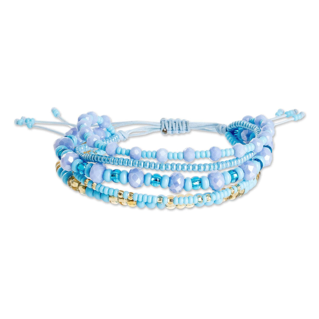 Handmade Multi-Strand Glass Beaded Bracelet in Light Blue - Serene Radiance