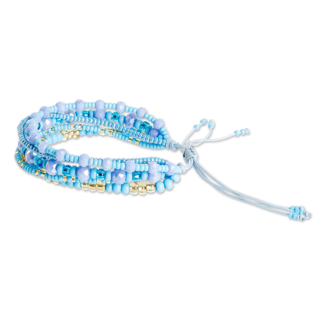 Handmade Multi-Strand Glass Beaded Bracelet in Light Blue - Serene Radiance