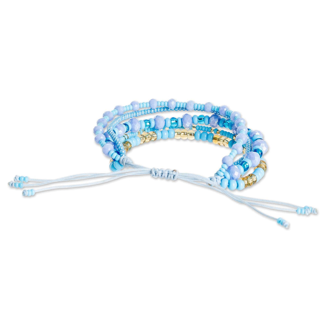 Handmade Multi-Strand Glass Beaded Bracelet in Light Blue - Serene Radiance