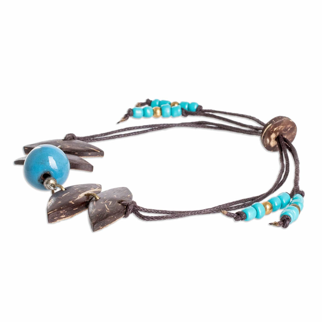 Handmade Coconut Shell Pendant Bracelet with Ceramic Bead - Natural Vibrancy